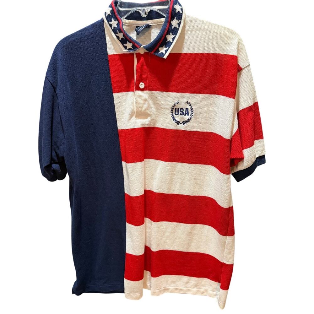 Vintage American Cotton America USA Collared Shirt Polo Style Flag Olympic